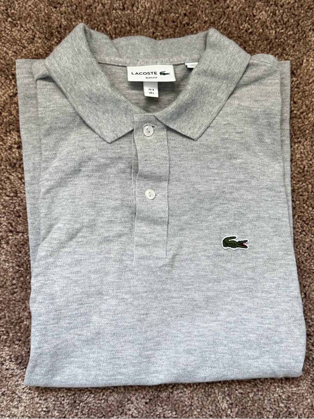 Lacoste Grey Polo Men’s Size L/ FR 5. Slim Fit